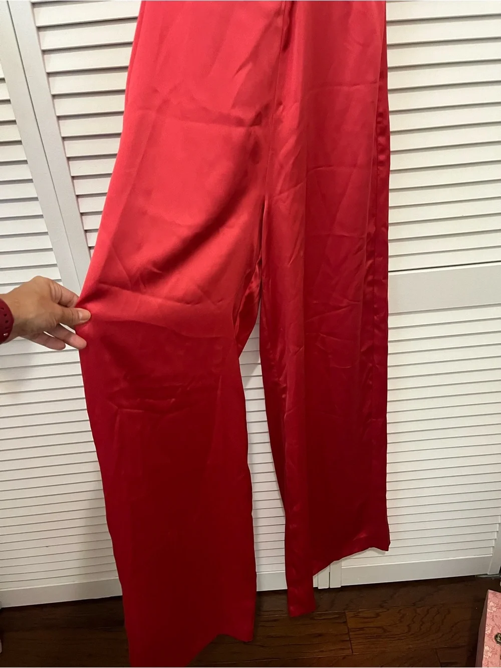 Elegant Coral Satin Halter Maxi jumpsuit